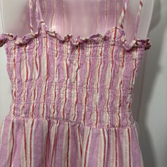 Universal Thread Dress Womens L Petal Pink Striped Smocked Linen Blend Sundress - Picture 5 of 12